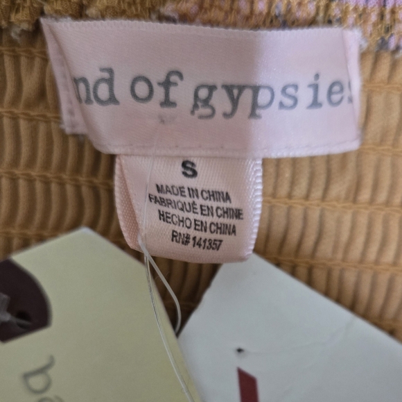 NWT Band of Gypsies Strapless Jumpsuit Mustard Yellow Pink Florals Sz Small - Picture 7 of 11